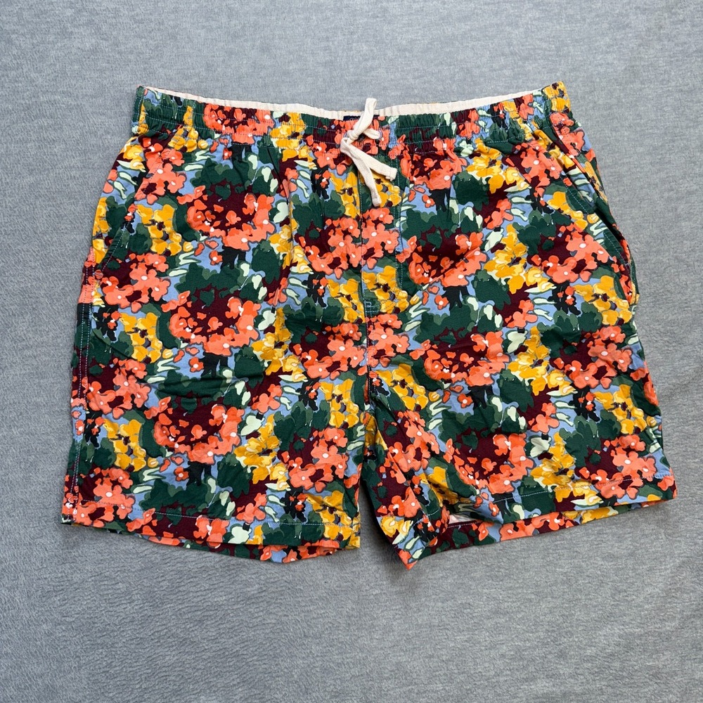J Crew‎ Dock Shorts Mens XL Floral AOP Elastic Waist Stretch Twill Chino Preppy